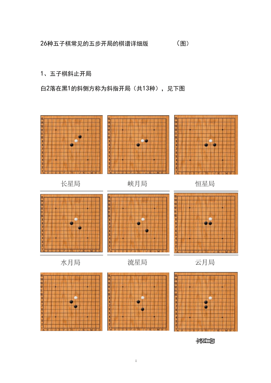五子棋26种开局名称及其策略解析